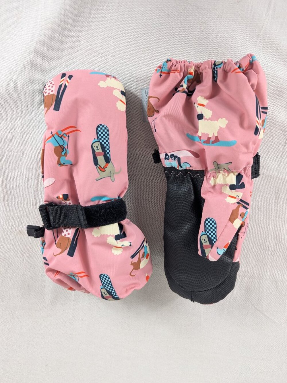 H&M Water Repellent Ski Mittens Pink Dogs Snow 3M Thinsulate Toddler Sz 5T / 6